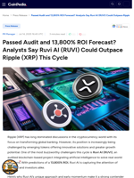 Passed Audit and 13,800% ROI Forecast? Analysts Say Ruvi AI (RUVI) Could Outpace Ripple (XRP) This Cycle