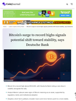 Bitcoin’s surge to record highs signals potential shift toward stability, says Deutsche Bank - CoinJournal