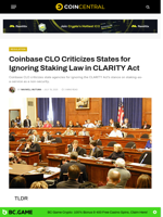 Coinbase CLO Criticizes States for Ignoring Staking Law in CLARITY Act - CoinCentral