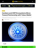 Cardano and XRP Ecosystems Move Toward Partnership with Tokeo Wallet - CoinCentral