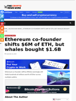 Ethereum co-founder shifts $6M of ETH, but whales bought $1.6B - The Crypto News Wire