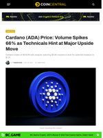 Cardano (ADA) Price: Volume Spikes 66% as Technicals Hint at Major Upside Move - CoinCentral