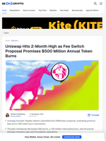 UNI Hits 2-Month Peak After Uniswap Proposes Token Burn