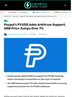 Paypal's PYUSD Adds Arbitrum Support, ARB Price Jumps Over 7% - Crypto News Flash