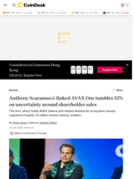 AVAX One (AVX) stock falls more than 30% on insider share registration