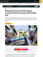 Metaplanet Becomes Top 5 Bitcoin Treasury with $633M Buy