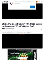 Shiba Inu Sees Sudden 10% Price Surge on Coinbase, What's Going On? - U.Today