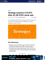 Strategy acquires 21K BTC after $2.5B STRC stock sale