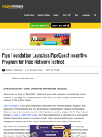 Pipe Foundation Launches PipeQuest Incentive Program for Pipe Network Testnet