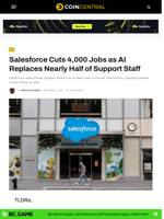 Salesforce Cuts 4,000 Jobs as AI Replaces Nearly Half of Support Staff - CoinCentral