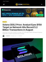 Solana (SOL) Price: Analyst Eyes $150 Target as Network Hits Record 5.2 Billion Transactions in August - CoinCentral