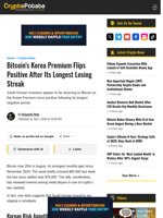 Bitcoin's Korea Premium Flips Positive After Its Longest Losing Streak