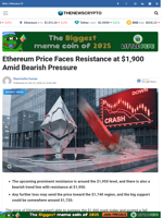 Ethereum Price Faces Resistance at $1,900 Amid Bearish Pressure