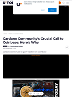 Cardano Community's Crucial Call to Coinbase: Here's Why - U.Today