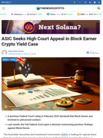 ASIC Seeks High Court Appeal in Block Earner Crypto Yield Case