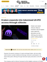 Kraken expands into tokenized US IPO access through xStocks
