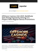 Offshore Casinos USA 2025: BetWhale Sees Rising Popularity Among U.S. Players With Regular Bonus Promotions
