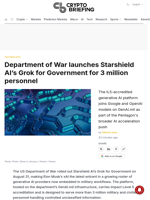 Department of War launches Starshield AI's Grok for Government for 3 million personnel