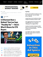 Is Ethereum Near a Bottom? Tom Lee Says “Possibly Yes” — Here’s What It Means for ETH Buyers