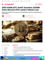 $250M Leaves BTC ETFs as Price Hits $109K: Will It Hold?