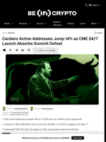 Cardano Active Addresses Jump 14% as CME 24/7 Launch Absorbs Summit Defeat