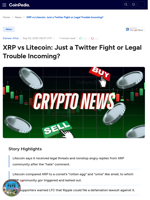 XRP vs Litecoin: Just a Twitter Fight or Legal Trouble Incoming?