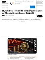 23,300 BTC Moved to Exchanges at Loss as Bitcoin Drops Below $64,000 - U.Today