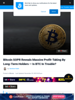 Bitcoin SOPR Reveals Massive Profit-Taking Amid Long-term Holders — Is BTC In Trouble?