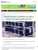 Kuwait launches crackdown on crypto miners over power grid concerns