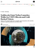 Stablecoin Giant Tether Launches Wallet for USDT, Bitcoin and Gold-Backed Tokens - Decrypt
