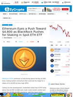 Ethereum Eyes a Push Toward $4,800 as BlackRock Pushes for Staking in Spot ETH ETF ⋆ ZyCrypto