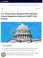 U.S. Government Shutdown Hits 38 Days: Crypto Regulation Stalls as CLARITY Act Freezes