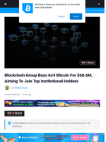 Blockchain Group Buys 624 Bitcoin For $68.6M, Aiming To Join Top Institutional Holders