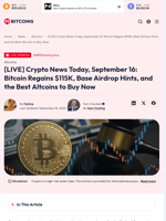 [LIVE] Crypto News Today, September 16: Bitcoin Regains $115K, Base Airdrop Hints, and the Best Altcoins to Buy Now - 99Bitcoins