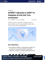 APENFT rebrands to AINFT to integrate AI into the Tron ecosystem
