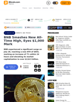 BNB Smashes New All-Time High, Eyes $1,000 Mark – Markets and Prices Bitcoin News