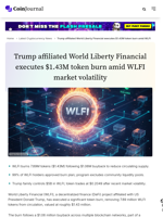 Trump affiliated World Liberty Financial executes $1.43M token burn amid WLFI market volatility - CoinJournal