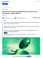 Bitcoin Peaks at New ATH, $110,000 Emerges as Key Zone