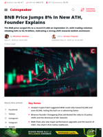 BNB Price Jumps 8% In New ATH, Founder Explains - Coinspeaker