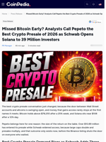Missed Bitcoin Early? Analysts Call Pepeto the Best Crypto Presale of 2026 as Schwab Opens Solana to 39 Million Investors