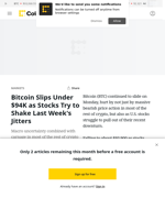 Bitcoin (BTC) Slides Under $94K as Nasdaq Tries to Shake Last Week's Jitters