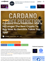 Cardano Price Prediction: ADA Is No Longer The Best Crypto To Buy Now As Remittix Takes Top Spot | Live Bitcoin News