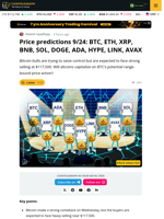 Bitcoin Price Rebounds But Altcoins, BTC Need $117K First