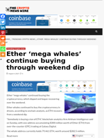 Ether ‘mega whales’ continue buying through weekend dip - The Crypto News Wire