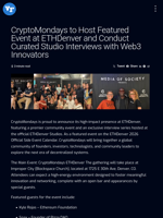 CryptoMondays to Host Featured Event at ETHDenver and Conduct Curated Studio Interviews with Web3 Innovators | Visionary Financial