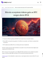 Bitcoin ecosystem tokens gain as BTC surges above $91k - CoinJournal