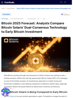 Bitcoin 2025 Forecast: Analysts Compare Bitcoin Solaris’ Dual-Consensus Technology to Early Bitcoin Investment