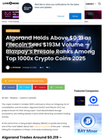 Algorand Holds Above $0.21 as Filecoin Sees $193M Volume - Blazpay’s Presale Ranks Among Top 1000x Crypto Coins 2025 | Live Bitcoin News