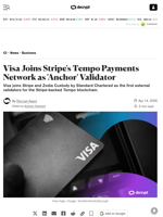 Visa Joins Stripe's Tempo Payments Network as 'Anchor' Validator - Decrypt