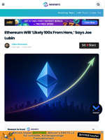 Ethereum Will 'Likely 100x From Here,’ Says Joe Lubin